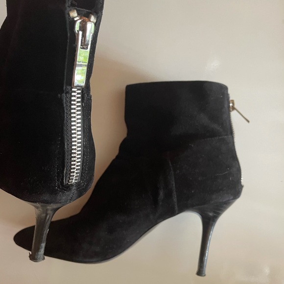 Black Suede Ankle Heel Booties - Heeled Boots with Zipper for Going Out - Picture 10 of 13